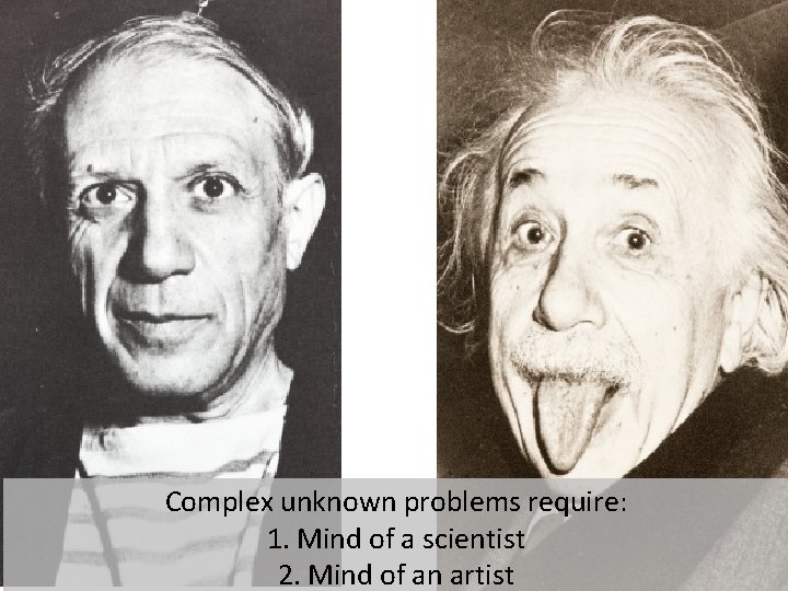 Complex unknown problems require: 1. Mind of a scientist 2. Mind of an artist