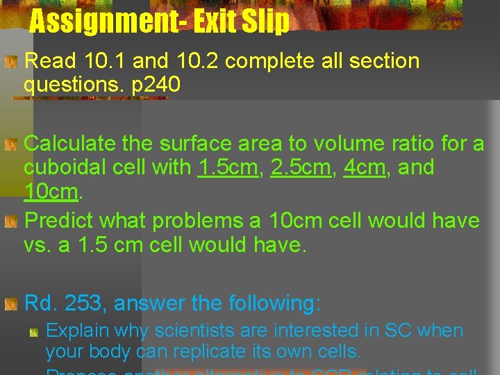 Assignment- Exit Slip Read 10. 1 and 10. 2 complete all section questions. p