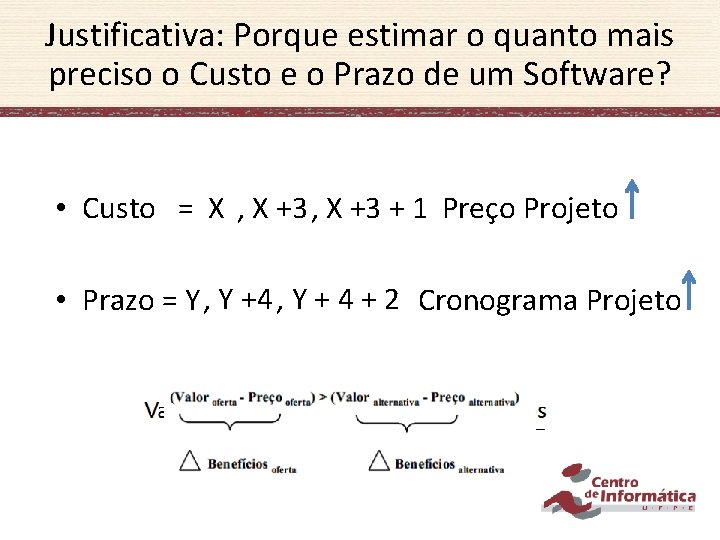 Justificativa: Porque estimar o quanto mais preciso o Custo e o Prazo de um