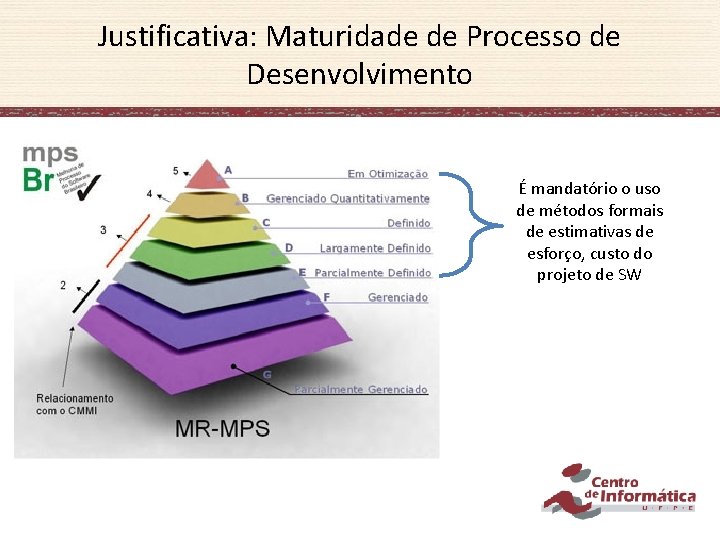 Justificativa: Maturidade de Processo de Desenvolvimento É mandatório o uso de métodos formais de