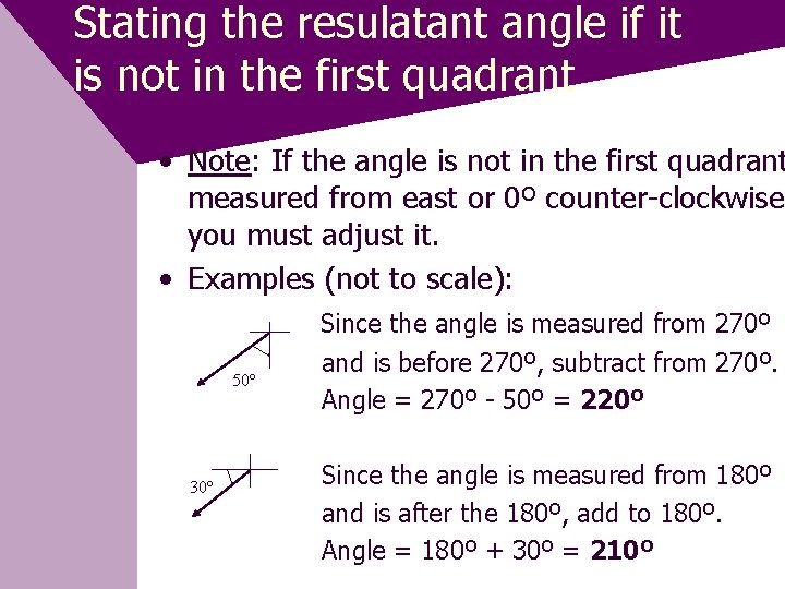 Stating the resulatant angle if it is not in the first quadrant • Note: