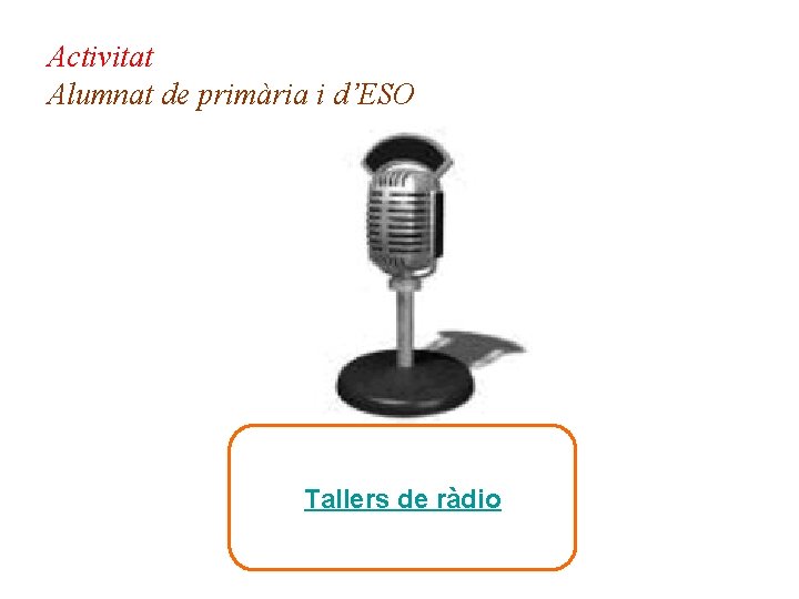 Activitat Alumnat de primària i d’ESO Tallers de ràdio 