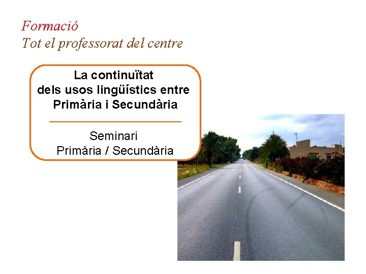 Formació Tot el professorat del centre La continuïtat dels usos lingüístics entre Primària i