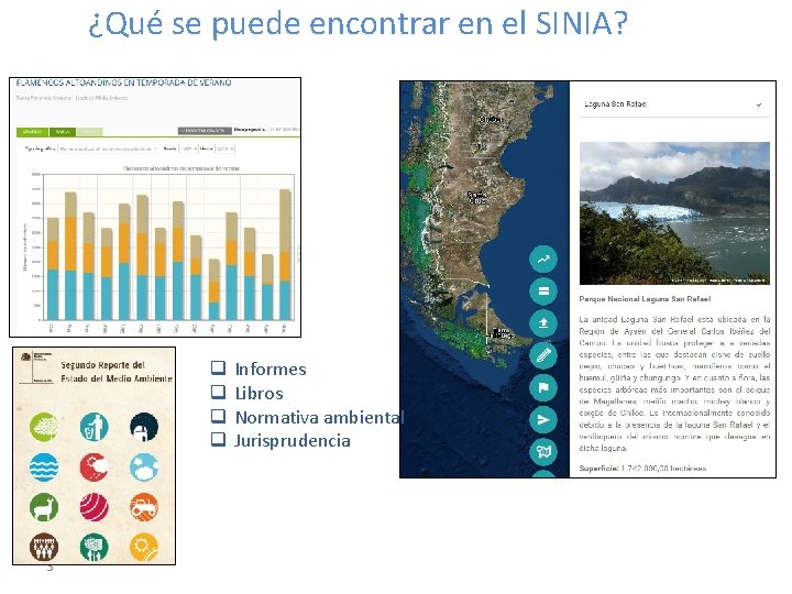 ¿Qué se puede encontrar en el SINIA? q q 3 Informes Libros Normativa ambiental