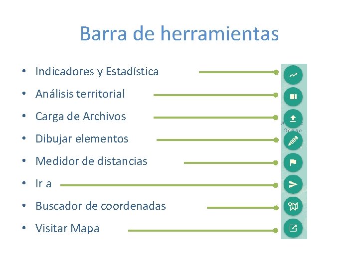 Barra de herramientas • Indicadores y Estadística • Análisis territorial • Carga de Archivos