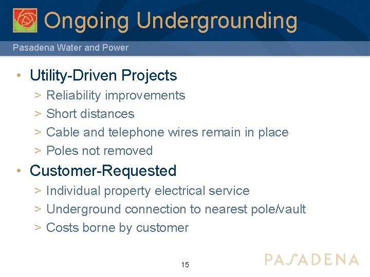 Pasadena Water and Power Final Projects for Completion