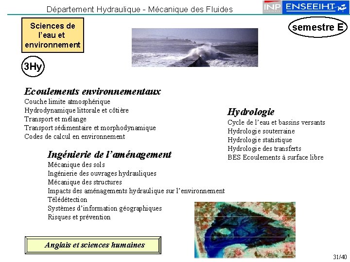 Département Hydraulique - Mécanique des Fluides Sciences de l’eau et environnement semestre E 3