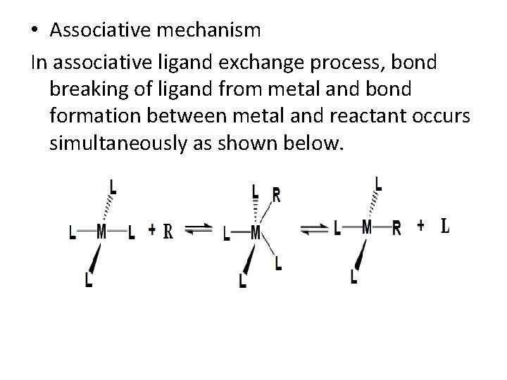  • Associative mechanism In associative ligand exchange process, bond breaking of ligand from