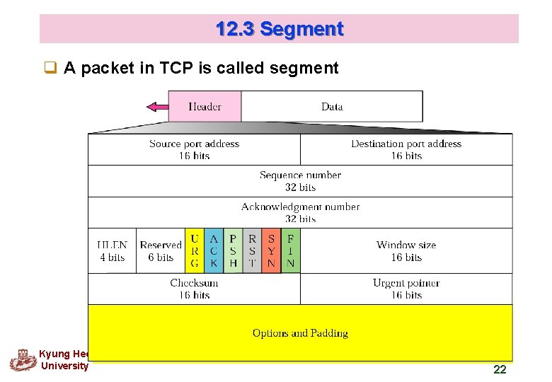 12. 3 Segment q A packet in TCP is called segment Kyung Hee University