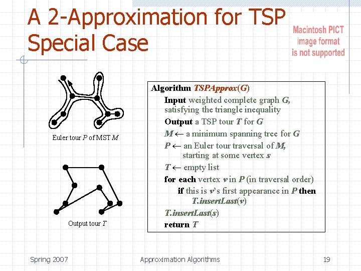 A 2 -Approximation for TSP Special Case Euler tour P of MST M Output