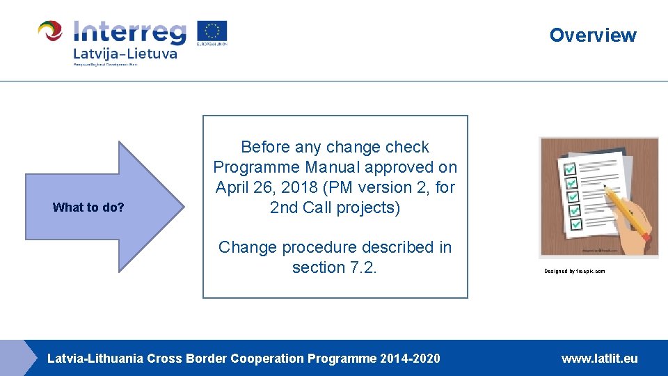 Overview What to do? Before any change check Programme Manual approved on April 26,
