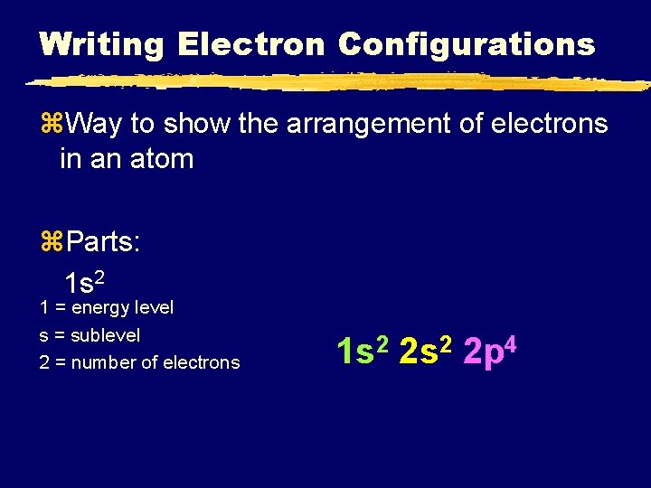 Writing Electron Configurations z. Way to show the arrangement of electrons in an atom