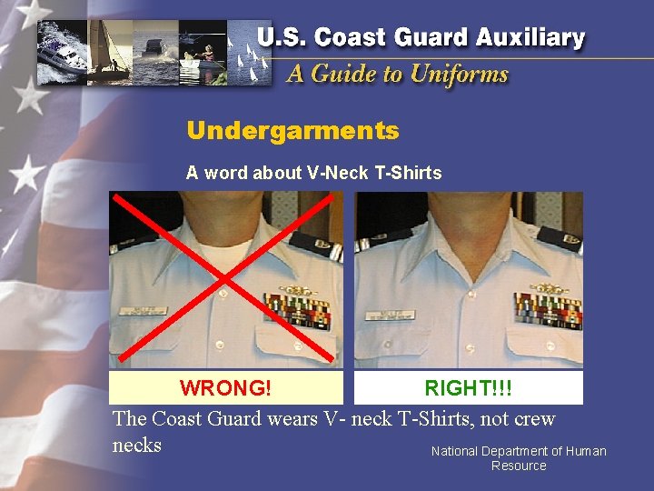 Undergarments A word about V-Neck T-Shirts WRONG! RIGHT!!! The Coast Guard wears V- neck