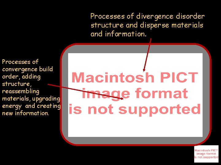 Processes of divergence disorder structure and disperse materials and information. Processes of convergence build