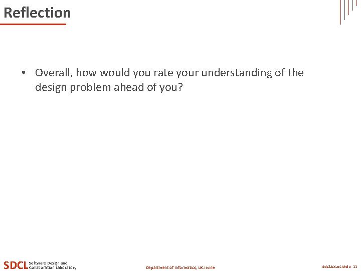 Reflection • Overall, how would you rate your understanding of the design problem ahead