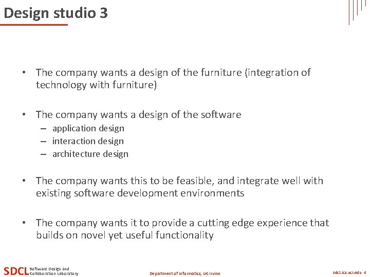 Design studio 3 • The company wants a design of the furniture (integration of