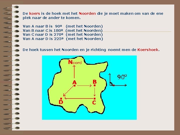 De koers is de hoek met het Noorden die je moet maken om van De koers is de hoek met het Noorden die je moet maken om van