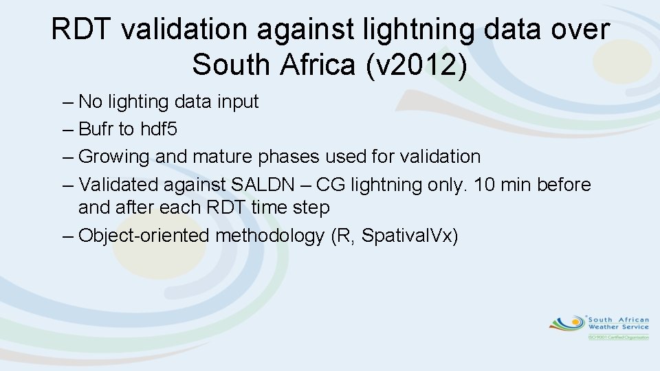 RDT validation against lightning data over South Africa (v 2012) – No lighting data