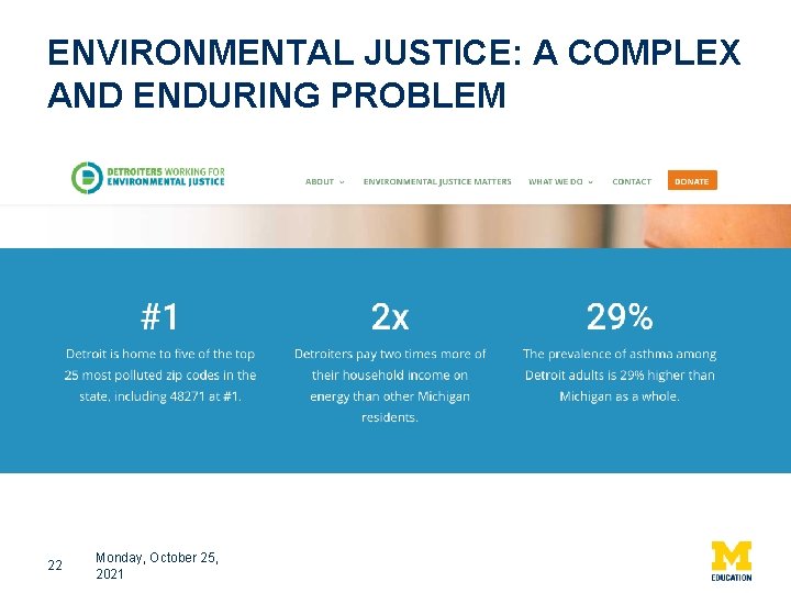 ENVIRONMENTAL JUSTICE: A COMPLEX AND ENDURING PROBLEM 22 Monday, October 25, 2021 