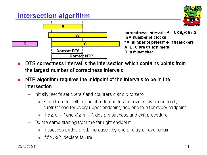 Intersection algorithm B A D C Correct DTS Correct NTP correctness interval = q