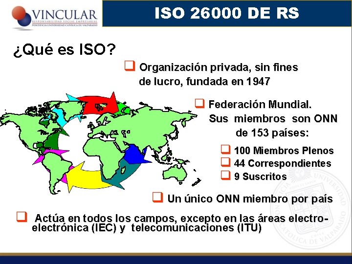 ISO 26000 DE RS ¿Qué es ISO? q Organización privada, sin fines de lucro,