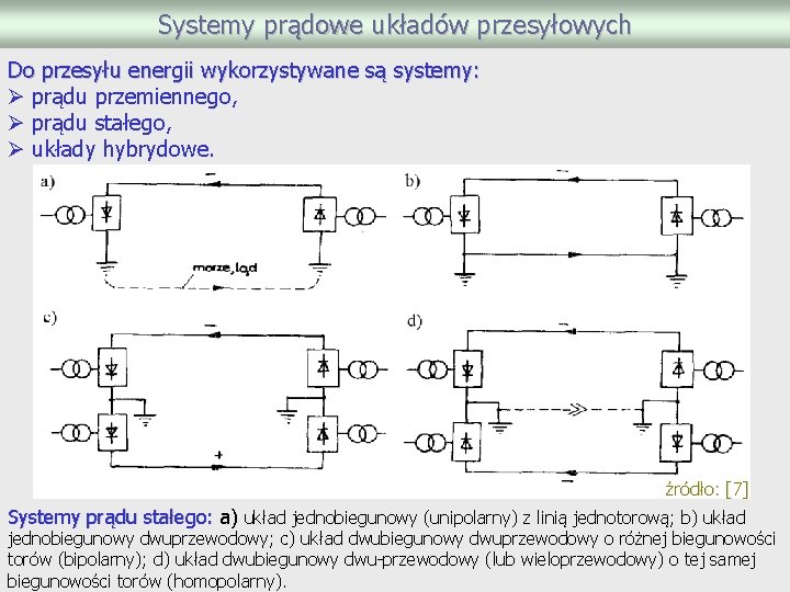 Systemy prądowe układów przesyłowych Do przesyłu energii wykorzystywane są systemy: Ø prądu przemiennego, Ø