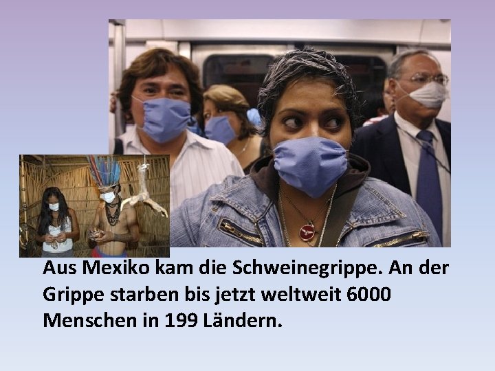 Aus Mexiko kam die Schweinegrippe. An der Grippe starben bis jetzt weltweit 6000 Menschen