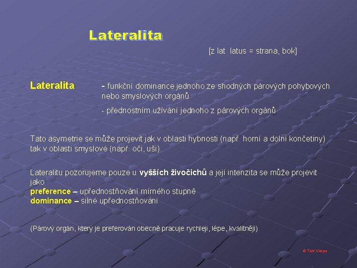 Lateralita [z latus = strana, bok] Lateralita - funkční dominance jednoho ze shodných párových