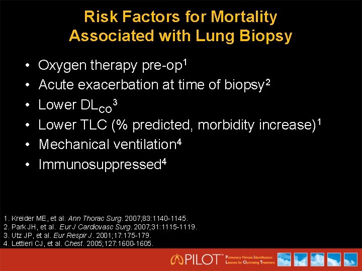 Risk Factors for Mortality Associated with Lung Biopsy • • • Oxygen therapy pre-op