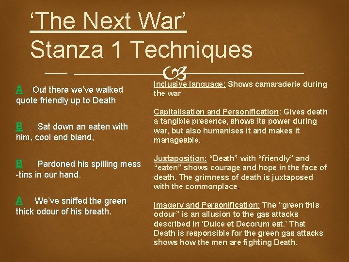 ‘The Next War’ Stanza 1 Techniques A Out there we’ve walked quote friendly up