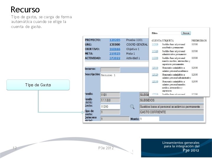 Recurso Tipo de gasto, se carga de forma automática cuando se elige la cuenta