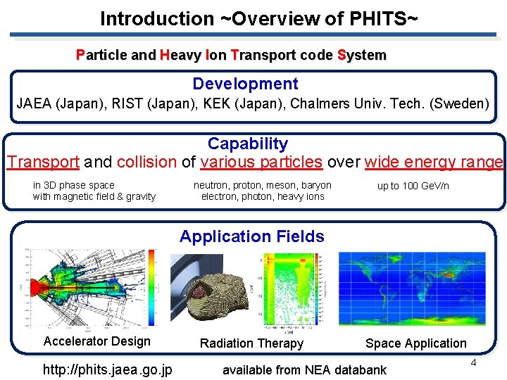 Introduction ~Overview of PHITS~ Particle and Heavy Ion Transport code System Development JAEA (Japan),