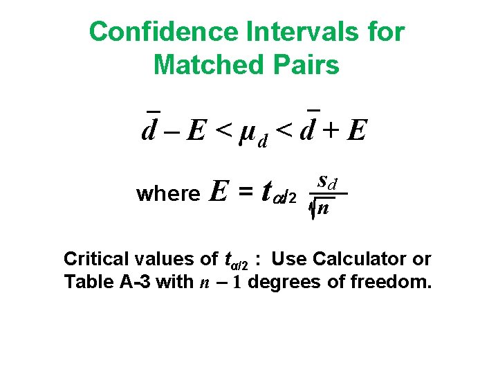 Confidence Intervals for Matched Pairs d – E < µd < d + E
