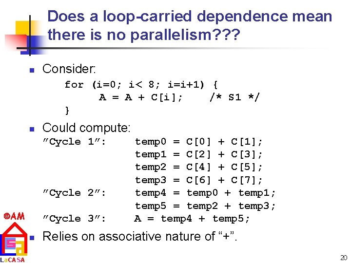 Does a loop-carried dependence mean there is no parallelism? ? ? n Consider: for