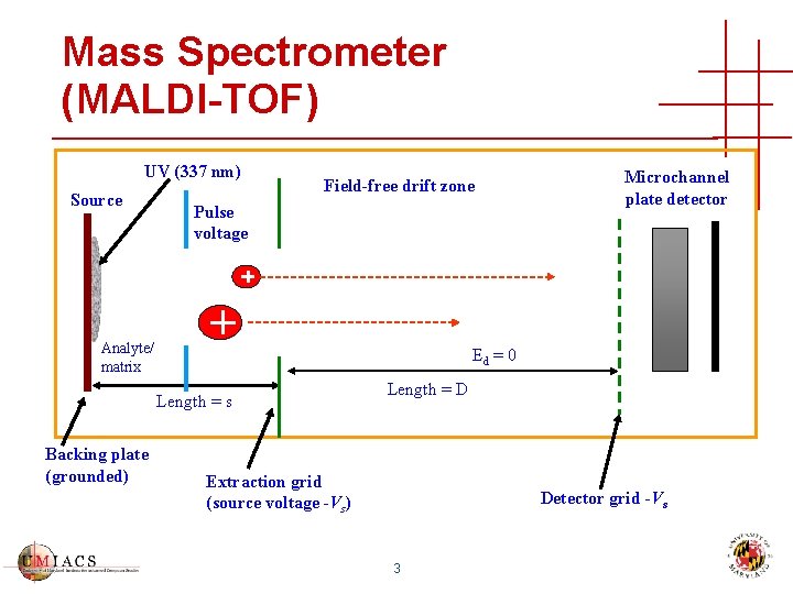 Mass Spectrometer (MALDI-TOF) UV (337 nm) Source Field-free drift zone Pulse voltage Analyte/ matrix