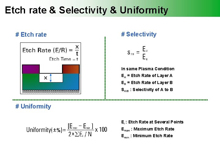 Etch rate & Selectivity & Uniformity # Etch rate # Selectivity In same Plasma
