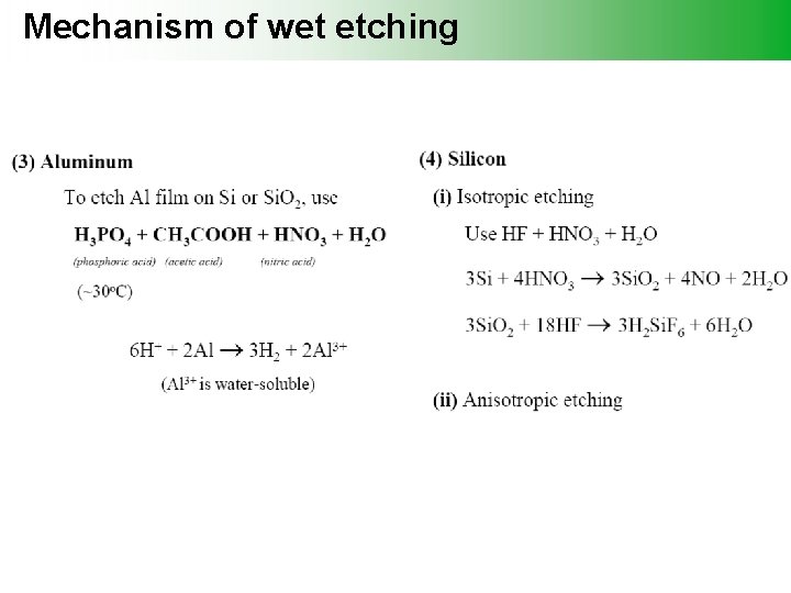 Mechanism of wet etching 