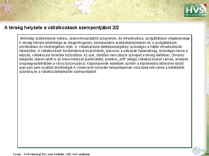 A térség helyzete a vállalkozások szempontjából 2/2 Minőségi szálláshelyek hiánya, szezonhosszabbító programok, és infrastruktúra,