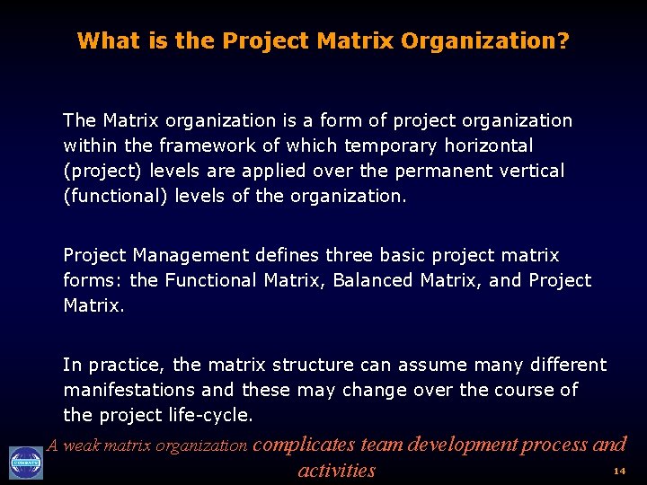 What is the Project Matrix Organization? The Matrix organization is a form of project