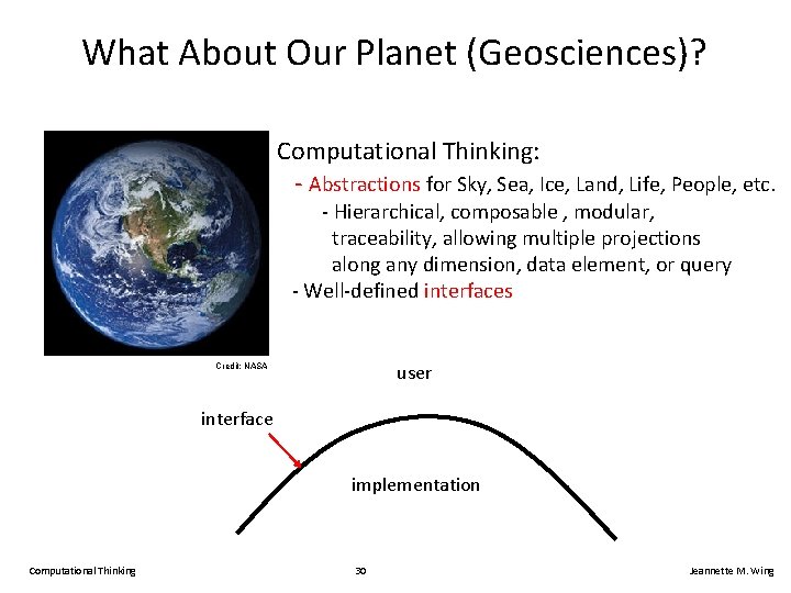 What About Our Planet (Geosciences)? Computational Thinking: - Abstractions for Sky, Sea, Ice, Land,