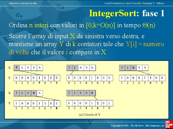 Algoritmi e strutture dati Camil Demetrescu, Irene Finocchi, Giuseppe F. Italiano Integer. Sort: fase