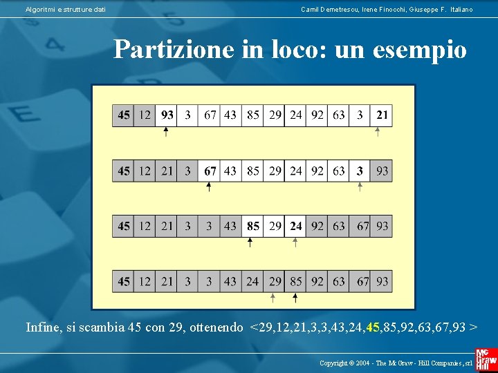 Algoritmi e strutture dati Camil Demetrescu, Irene Finocchi, Giuseppe F. Italiano Partizione in loco: