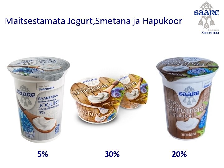 Maitsestamata Jogurt, Smetana ja Hapukoor 5% 30% 20% 