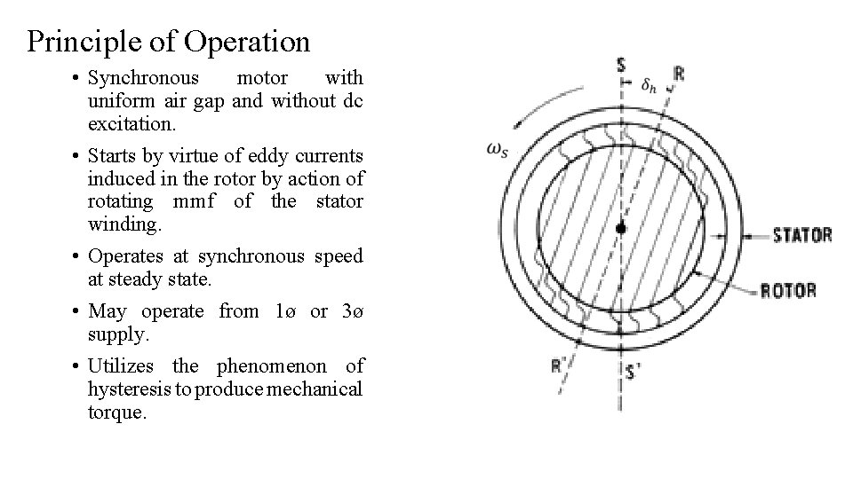 Principle of Operation • Synchronous motor with uniform air gap and without dc excitation.