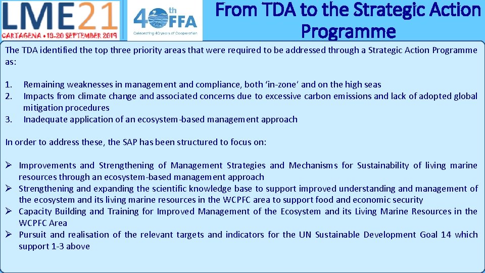 From TDA to the Strategic Action Programme The TDA identified the top three priority