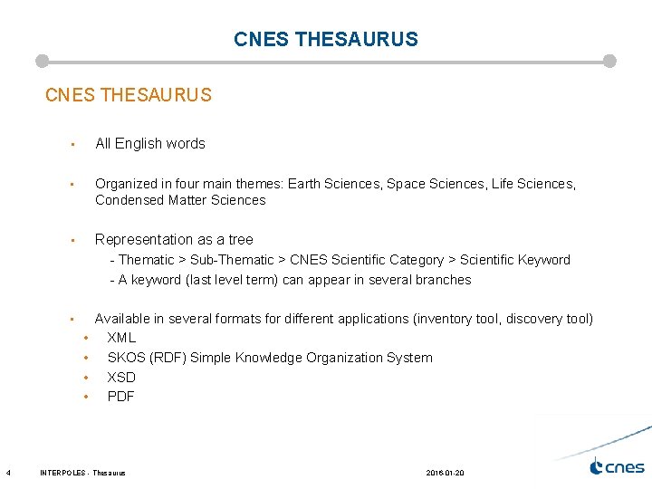 CNES THESAURUS • All English words • Organized in four main themes: Earth Sciences,