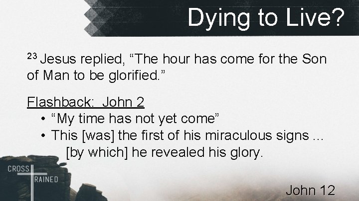 Dying to Live? 23 Jesus replied, “The hour has come for the Son of