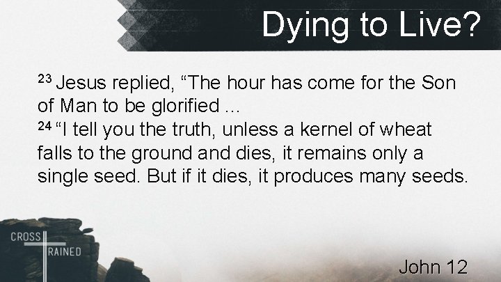 Dying to Live? 23 Jesus replied, “The hour has come for the Son of