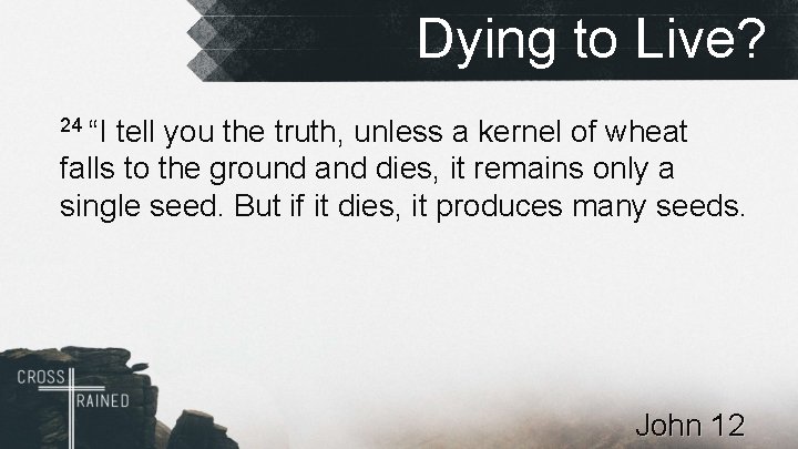 Dying to Live? 24 “I tell you the truth, unless a kernel of wheat