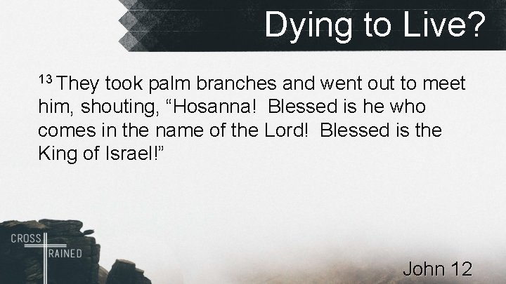 Dying to Live? 13 They took palm branches and went out to meet him,